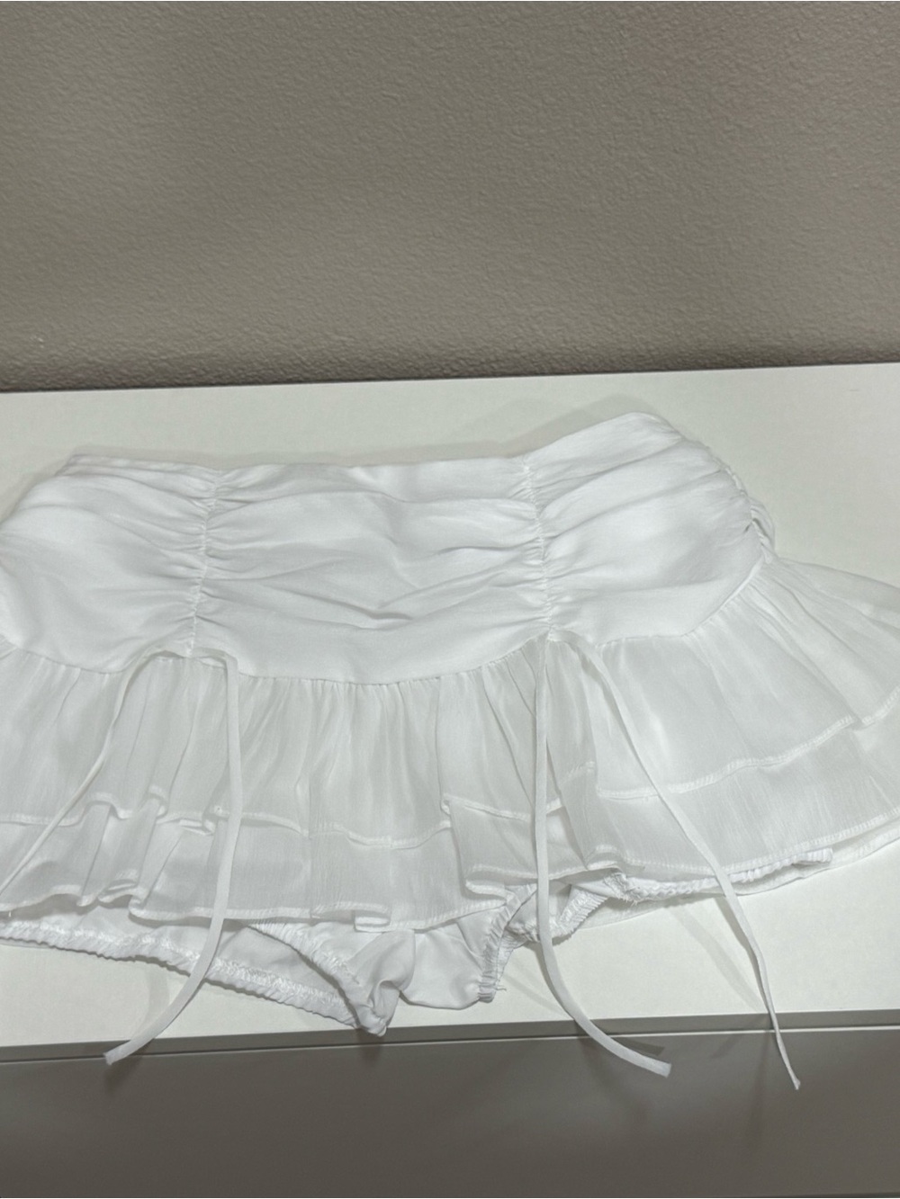 Women's White Ruffle Skirt with Tiered Skirt Overlay